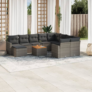 Set Divani da Giardino 11 pz con Cuscini in Polyrattan Grigio 3224415