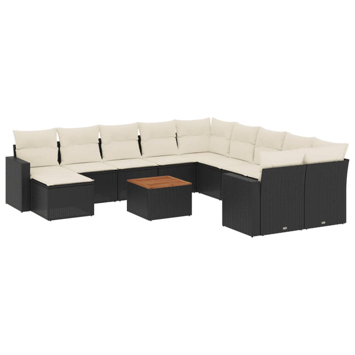 Set Divani da Giardino 12 pz con Cuscini Nero in Polyrattan