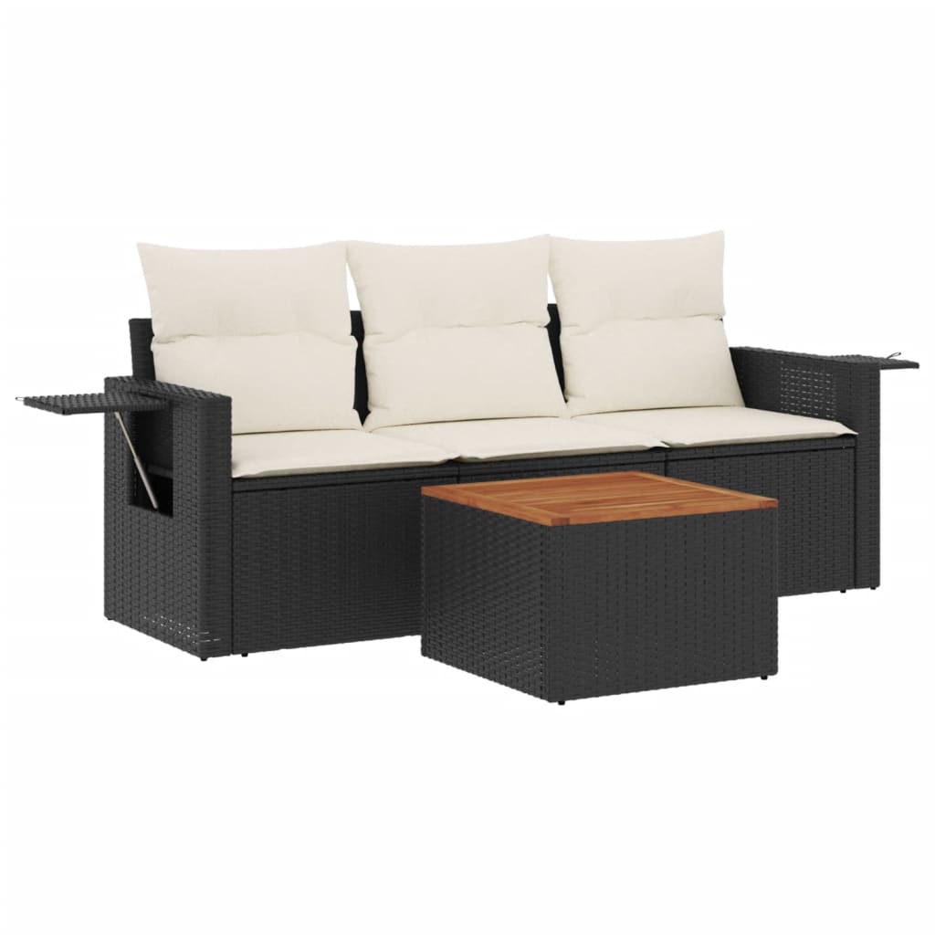 vidaXL Set Divani da Giardino 4 pz con Cuscini Nero in Polyrattan