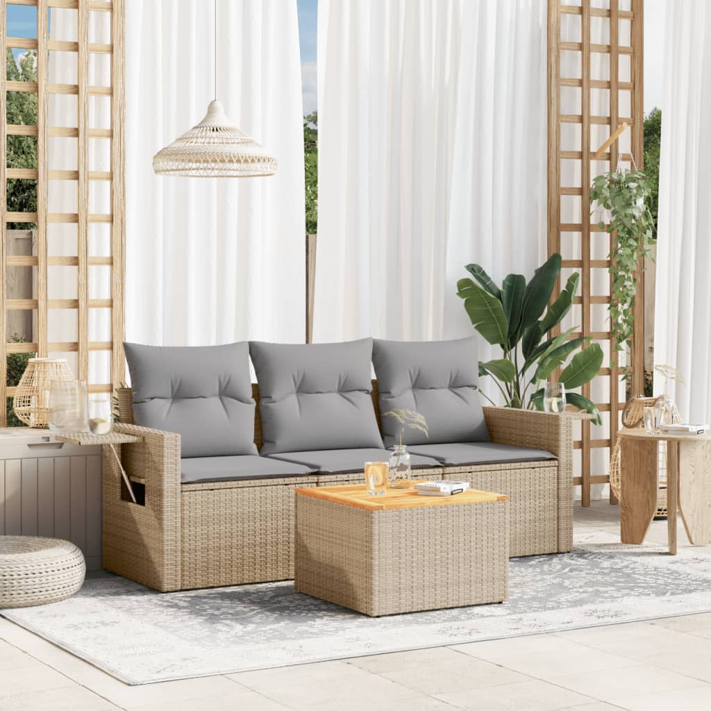 Set Divano da Giardino 4 pz con Cuscini-Sofa da Giardino-Divanetto da esterno Beige in Polyrattan 837896