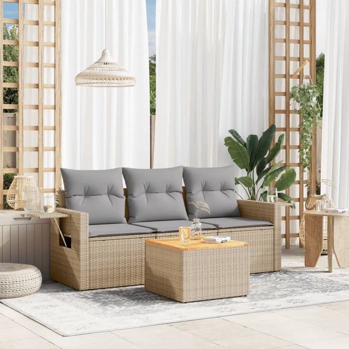 Set Divano da Giardino 4 pz con Cuscini-Sofa da Giardino-Divanetto da esterno Beige in Polyrattan 837896