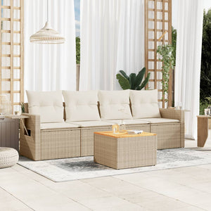 Set Divano da Giardino 5 pz con Cuscini-Sofa da Giardino-Divanetto da esterno Beige in Polyrattan 798410
