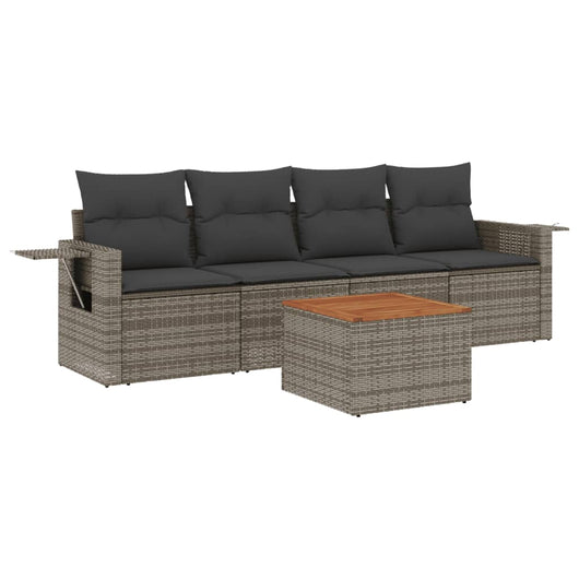 Set Divano da Giardino 5 pz con Cuscini-Sofa da Giardino-Divanetto da esterno Grigio in Polyrattan 542705