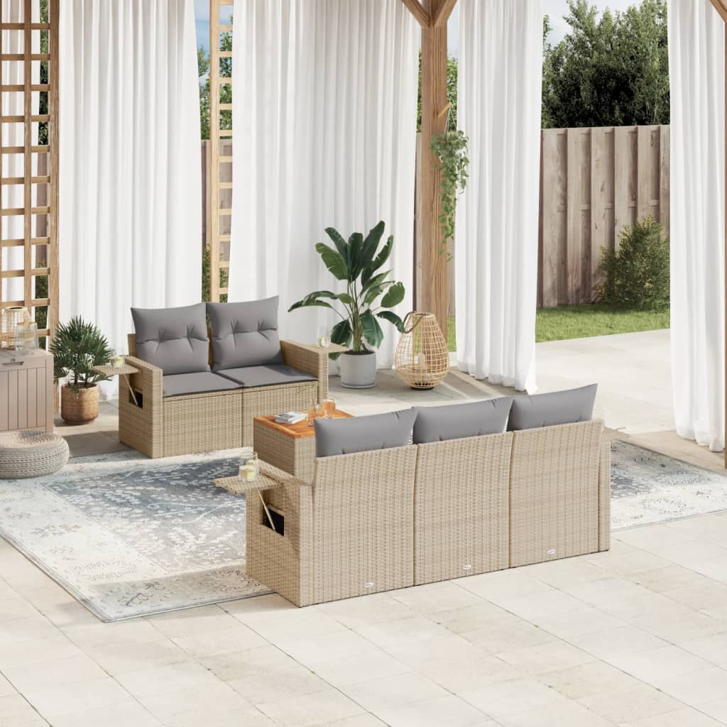 Set Divano da Giardino 6 pz con Cuscini Beige in Polyrattancod mxl 88921