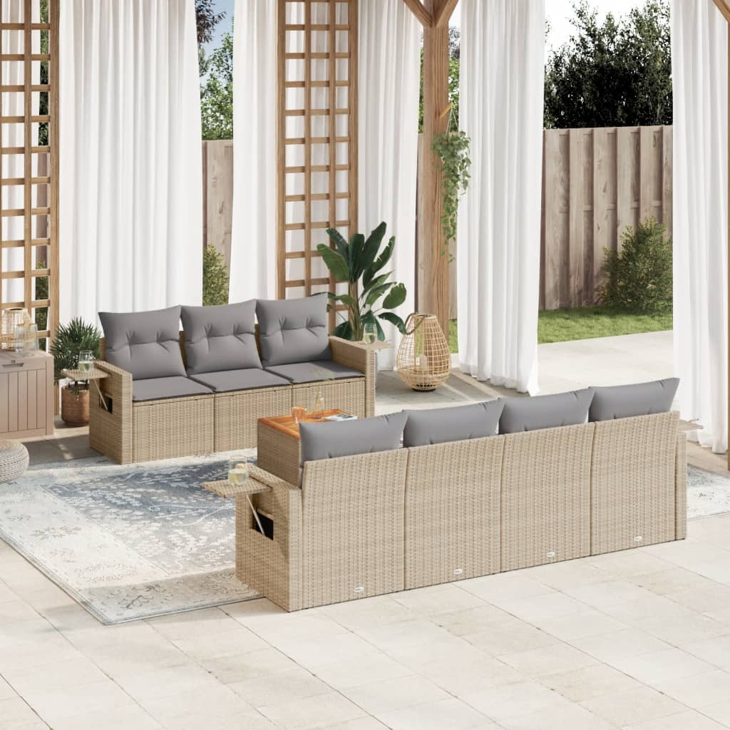 Set Divano da Giardino 8 pz con Cuscini Beige in Polyrattan
