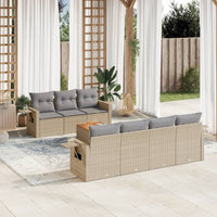 Set Divano da Giardino 8 pz con Cuscini Beige in Polyrattan