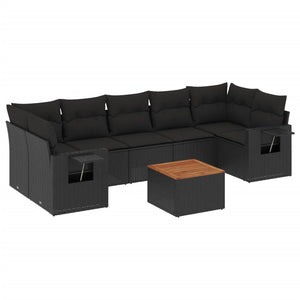 Set Divani da Giardino con Cuscini 8 pz Nero in Polyrattan 3224473