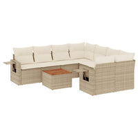 Set Divano da Giardino 9 pz con Cuscini Beige in Polyrattan