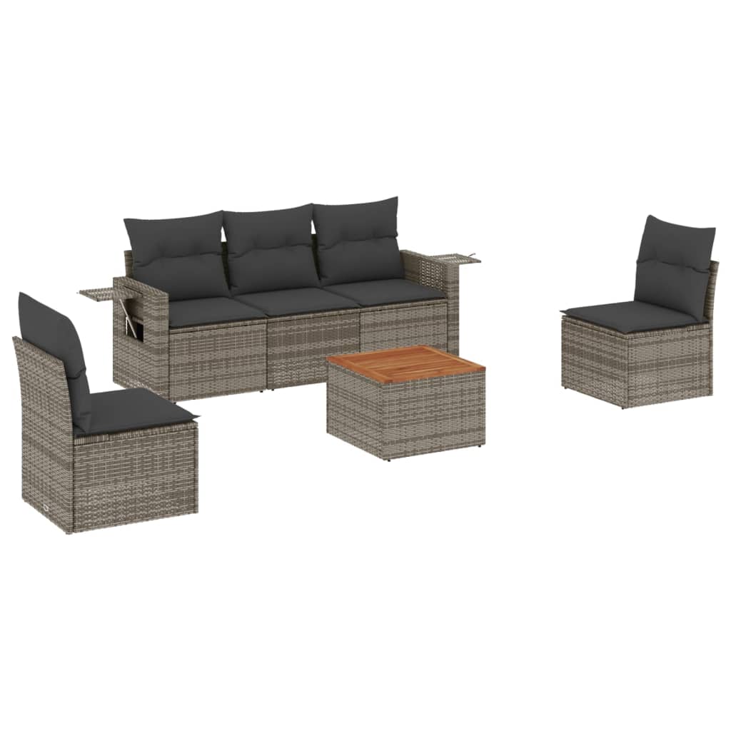 Set Divano da Giardino 6 pz con Cuscini-Sofa da Giardino-Divanetto da esterno Grigio in Polyrattan 670815