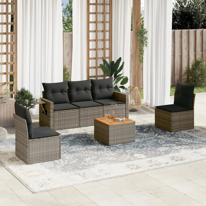 Set Divano da Giardino 6 pz con Cuscini-Sofa da Giardino-Divanetto da esterno Grigio in Polyrattan 670815