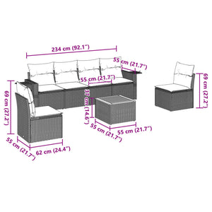 Set Divani da Giardino 7 pz con Cuscini Grigio in Polyrattan 3224513