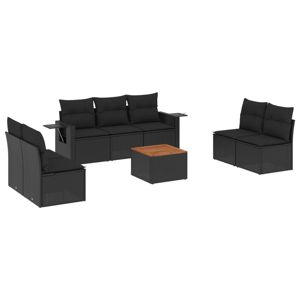 Set Divani da Giardino con Cuscini 8 pz Nero in Polyrattan 3224515