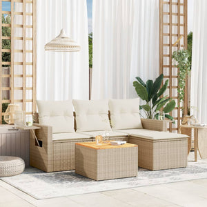 Set Divano da Giardino 5 pz con Cuscini-Sofa da Giardino-Divanetto da esterno Beige in Polyrattan 987846