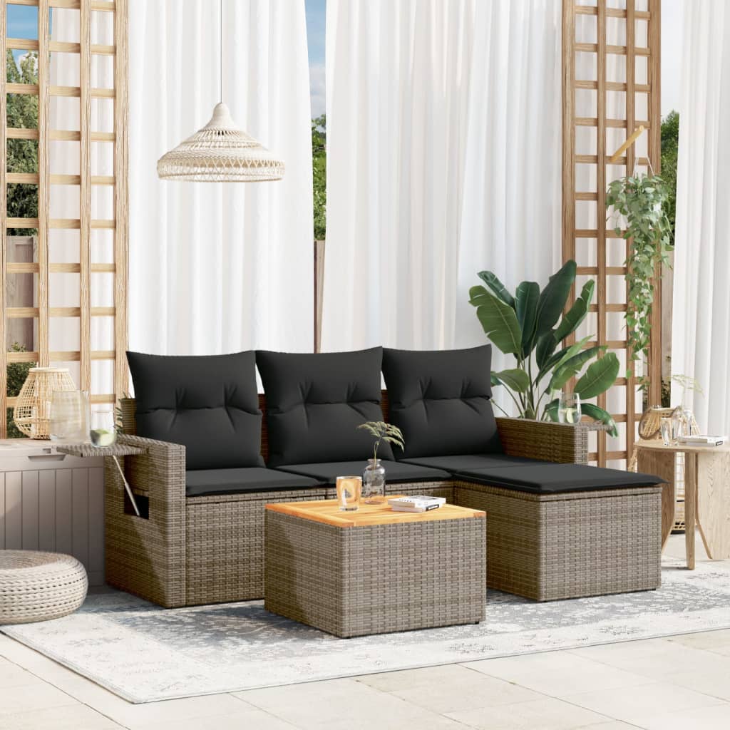 Set Divano da Giardino 5 pz con Cuscini-Sofa da Giardino-Divanetto da esterno Grigio in Polyrattan 361036