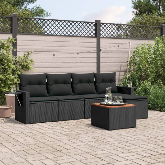 Set Divano da Giardino 6 pz con Cuscini-Sofa da Giardino-Divanetto da esterno Nero in Polyrattan 733606