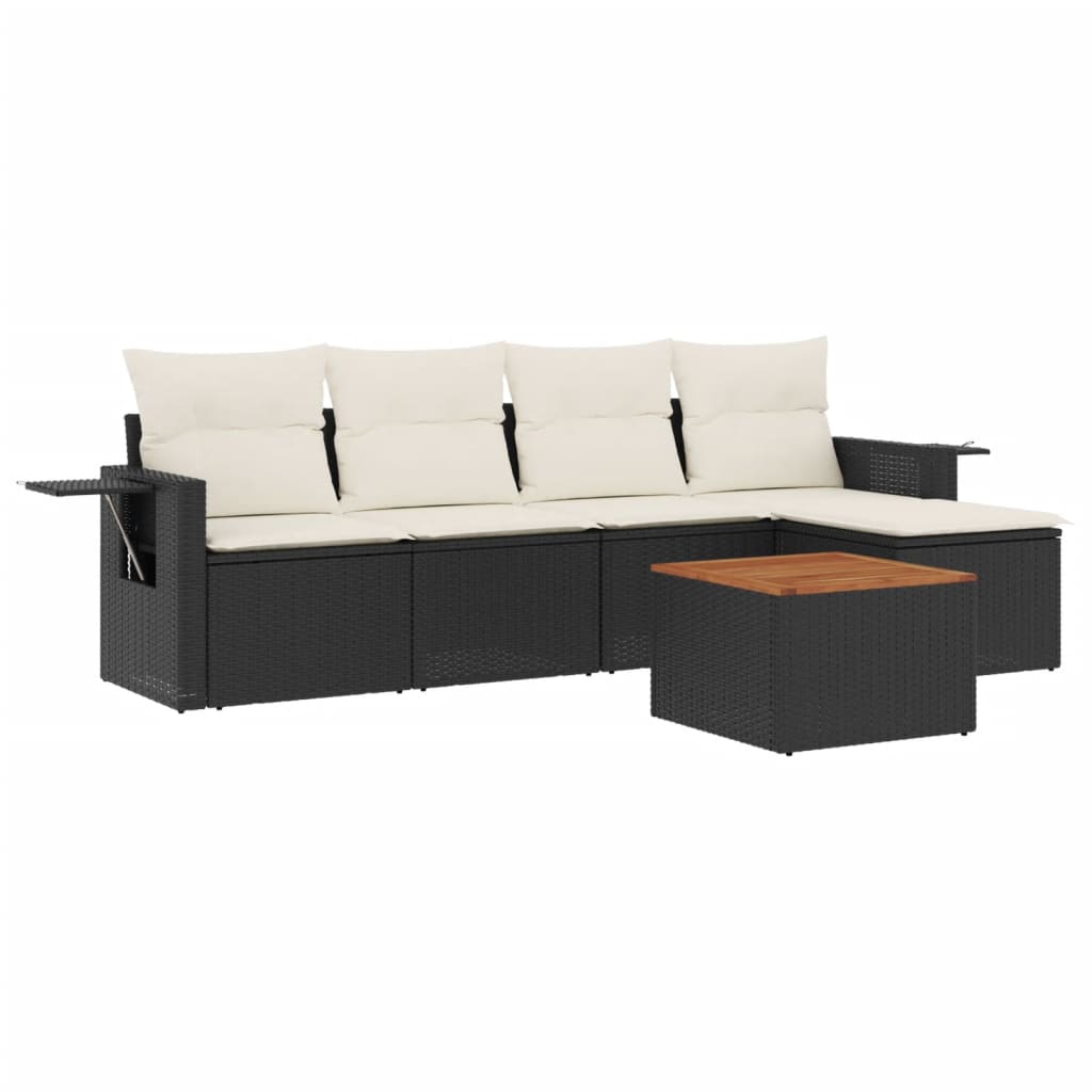 Set Divano da Giardino 6 pz con Cuscini-Sofa da Giardino-Divanetto da esterno Nero in Polyrattan 644086