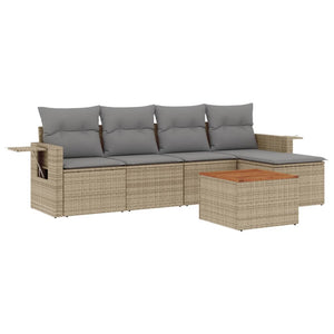 Set Divano da Giardino 6 pz con Cuscini-Sofa da Giardino-Divanetto da esterno Beige in Polyrattan 287679