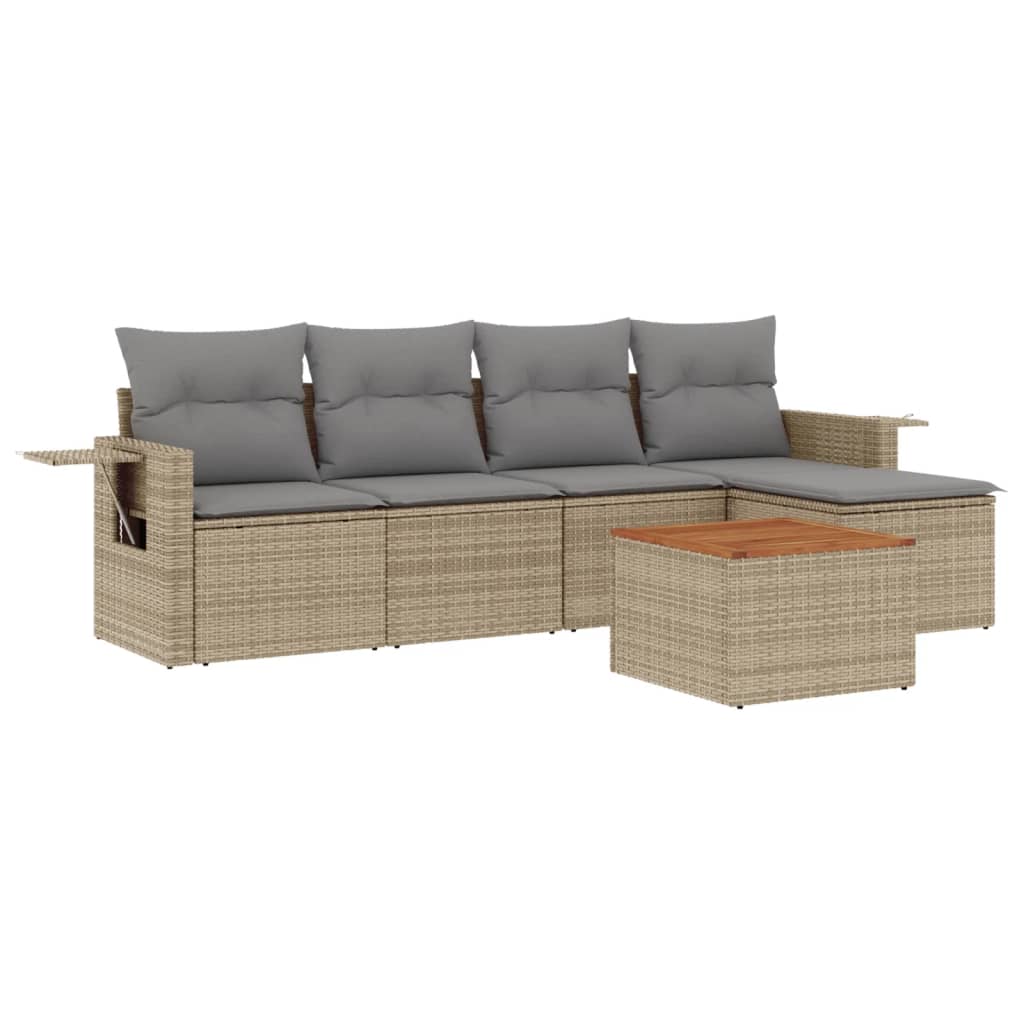 Set Divano da Giardino 6 pz con Cuscini Beige in Polyrattan