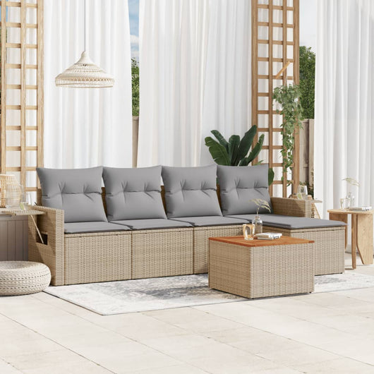 Set Divano da Giardino 6 pz con Cuscini-Sofa da Giardino-Divanetto da esterno Beige in Polyrattan 287679
