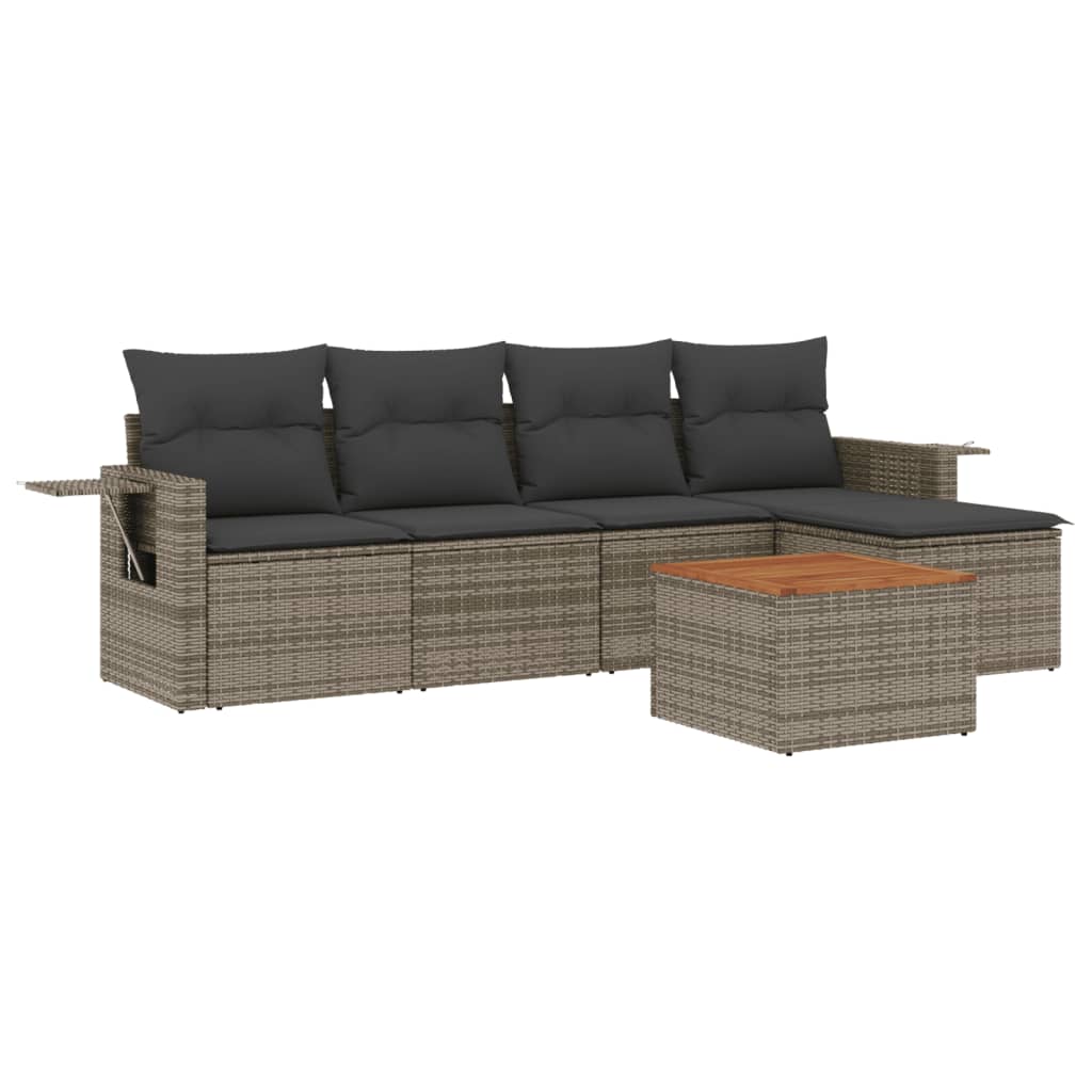 Set Divano da Giardino 6 pz con Cuscini-Sofa da Giardino-Divanetto da esterno Grigio in Polyrattan 249960