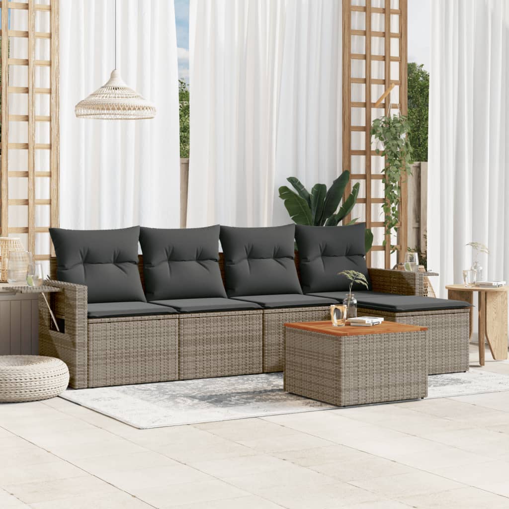 Set Divano da Giardino 6 pz con Cuscini-Sofa da Giardino-Divanetto da esterno Grigio in Polyrattan 249960