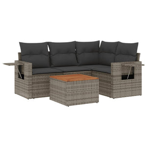 Set Divano da Giardino 5 pz con Cuscini Grigio in Polyrattan 3224548