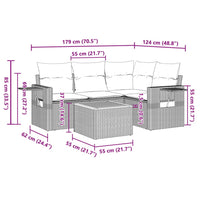 Set Divano da Giardino 5 pz con Cuscini Grigio in Polyrattan