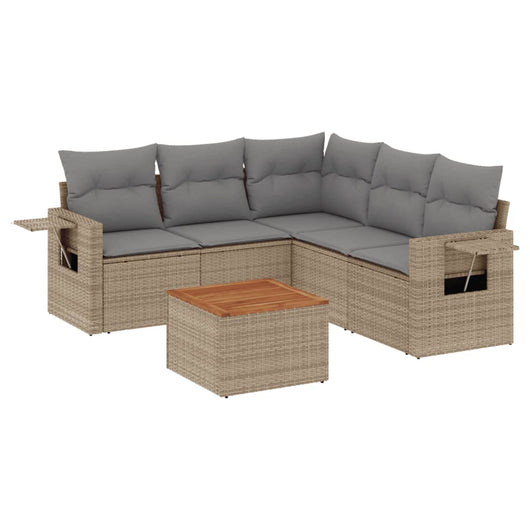 Set Divano da Giardino 6 pz con Cuscini Beige in Polyrattan