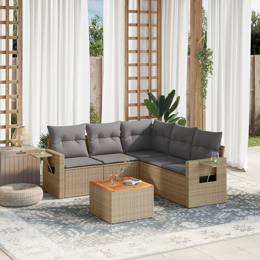 Set Divano da Giardino 6 pz con Cuscini Beige in Polyrattan
