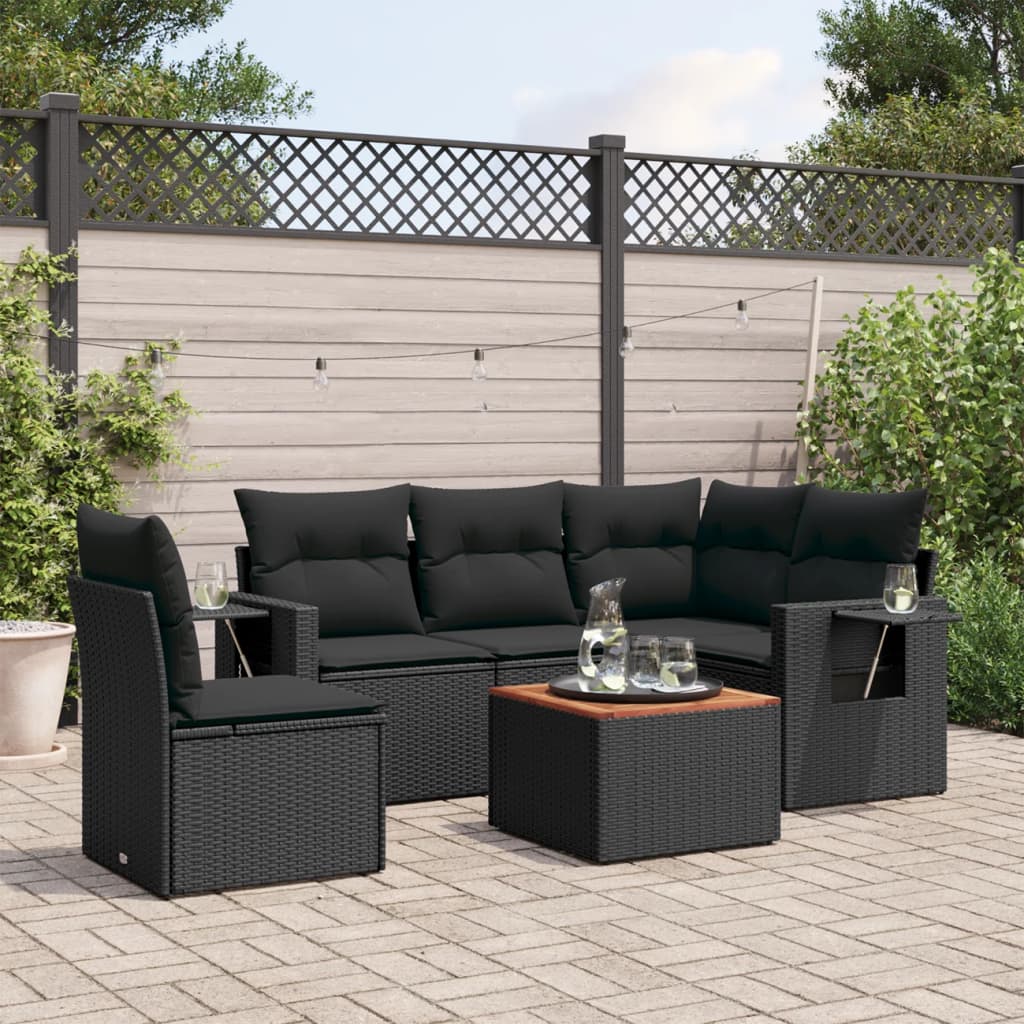 Set Divano da Giardino 6 pz con Cuscini Nero in Polyrattancod mxl 90393