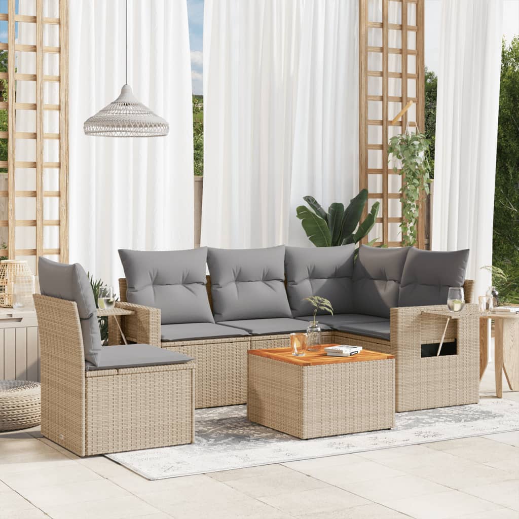 Set Divano da Giardino 6 pz con Cuscini Beige in Polyrattan