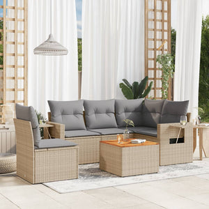 Set Divano da Giardino 6 pz con Cuscini Beige in Polyrattan