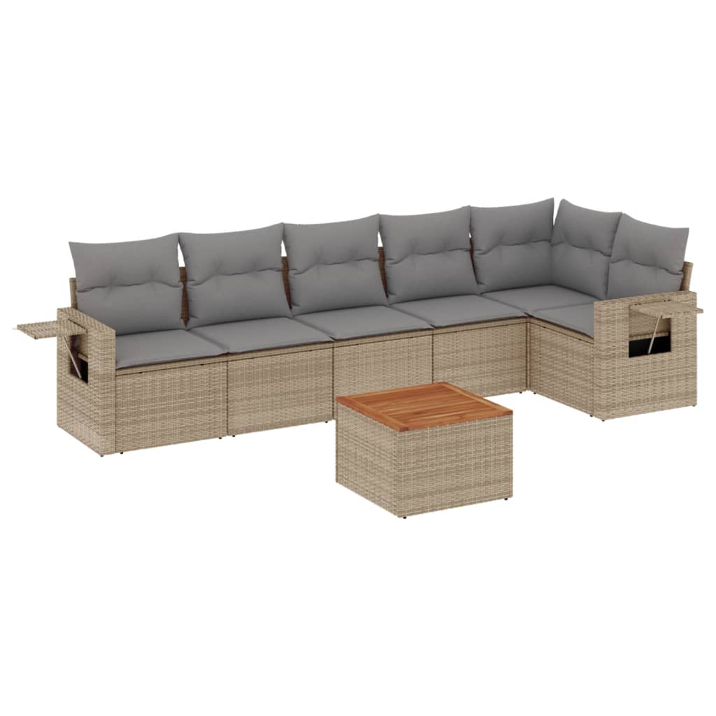 Set Divani da Giardino 7 pz con Cuscini Beige in Polyrattan