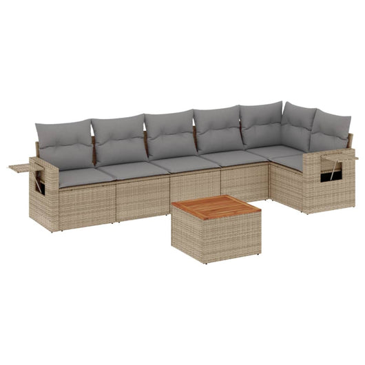 Set Divani da Giardino 7 pz con Cuscini Beige in Polyrattan