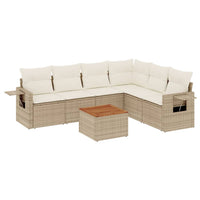 Set Divani da Giardino 7 pz con Cuscini Beige in Polyrattan