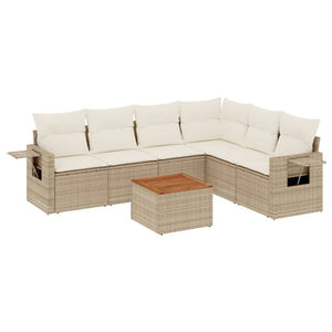 Set Divani da Giardino 7 pz con Cuscini Beige in Polyrattan