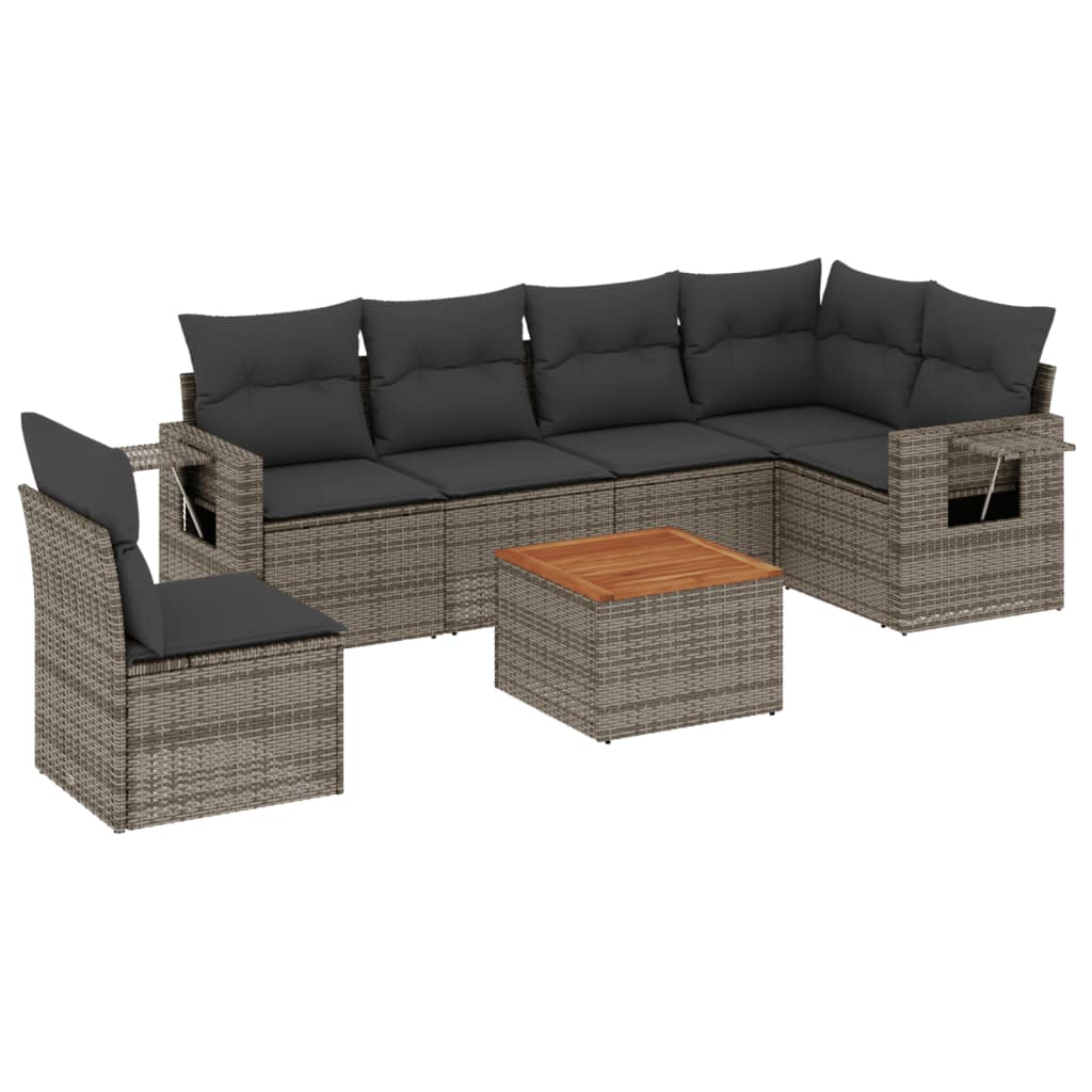 Set Divani da Giardino 7 pz con Cuscini Grigio in Polyrattan 3224590