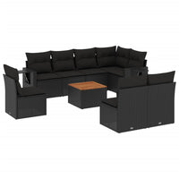 Set Divani da Giardino 9 pz con Cuscini Nero in Polyrattan 3224599