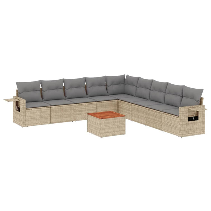 Set Divano da Giardino 10 pz con Cuscini Beige in Polyrattan