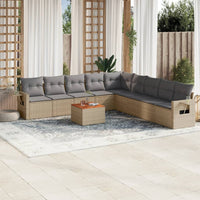 Set Divano da Giardino 10 pz con Cuscini Beige in Polyrattan