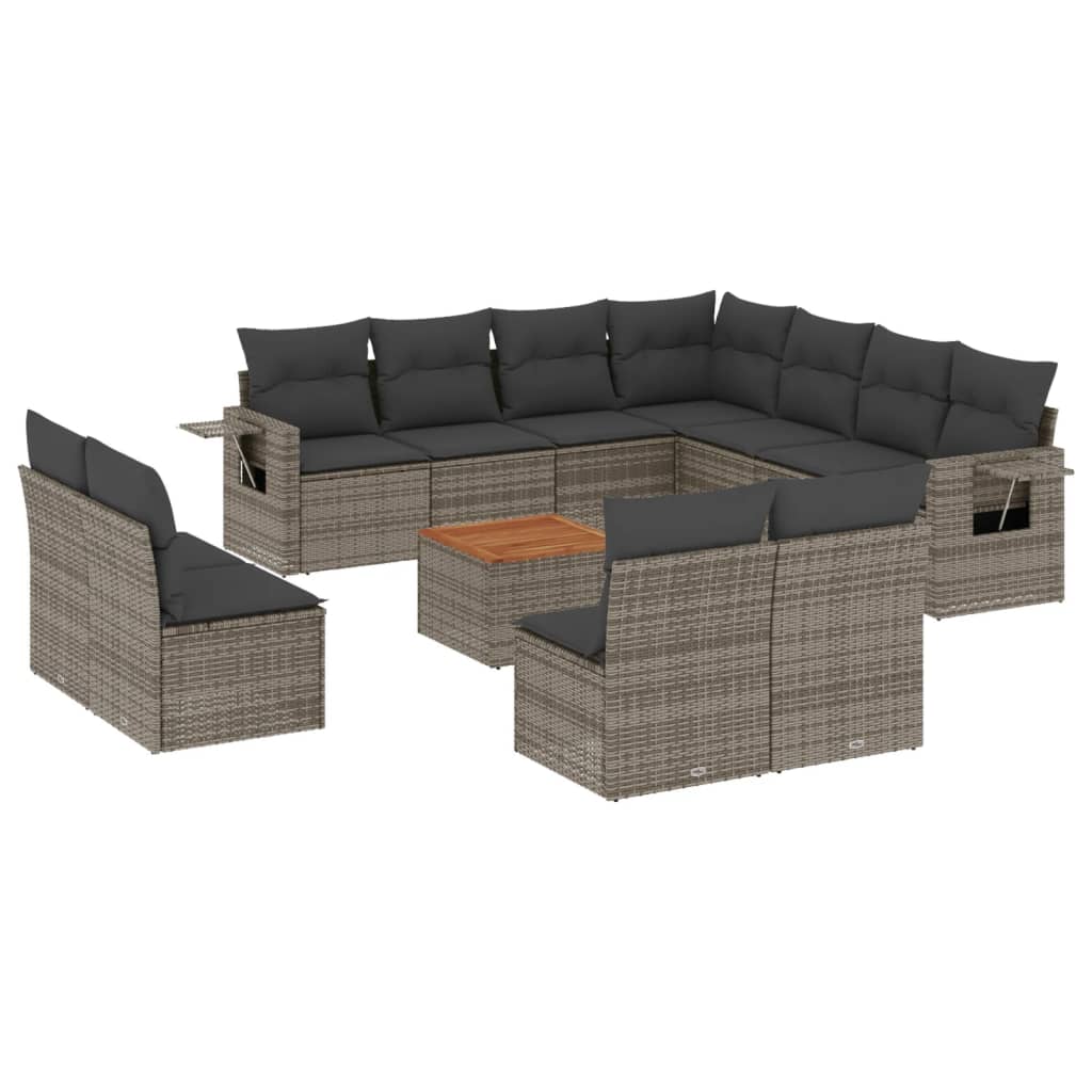 Set Divani da Giardino 12 pz con Cuscini Grigio in Polyrattan 3224625
