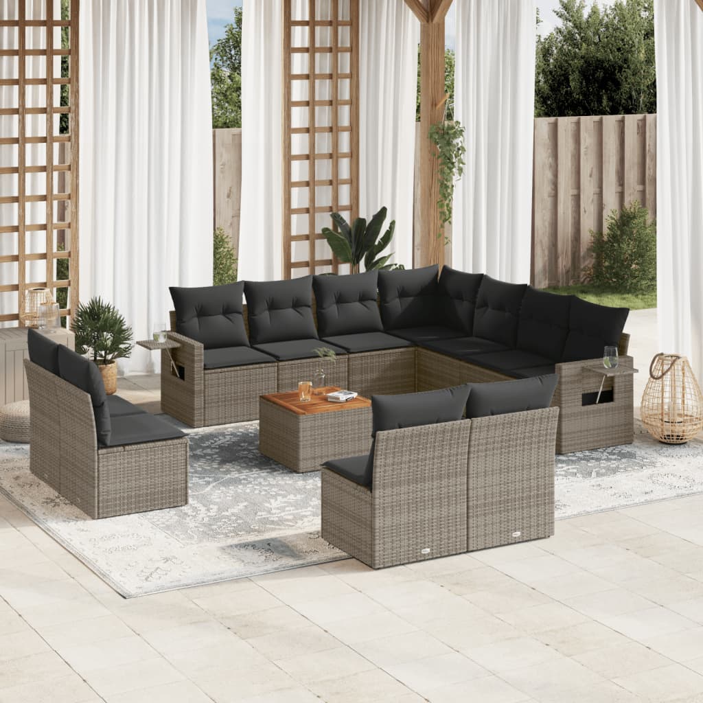Set Divani da Giardino 12 pz con Cuscini Grigio in Polyrattan 3224625