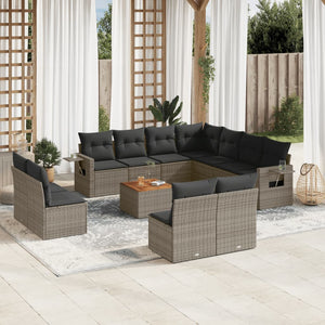 Set Divani da Giardino 12 pz con Cuscini Grigio in Polyrattan 3224625