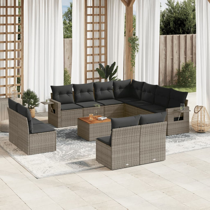 Set Divani da Giardino 12 pz con Cuscini Grigio in Polyrattan 3224625