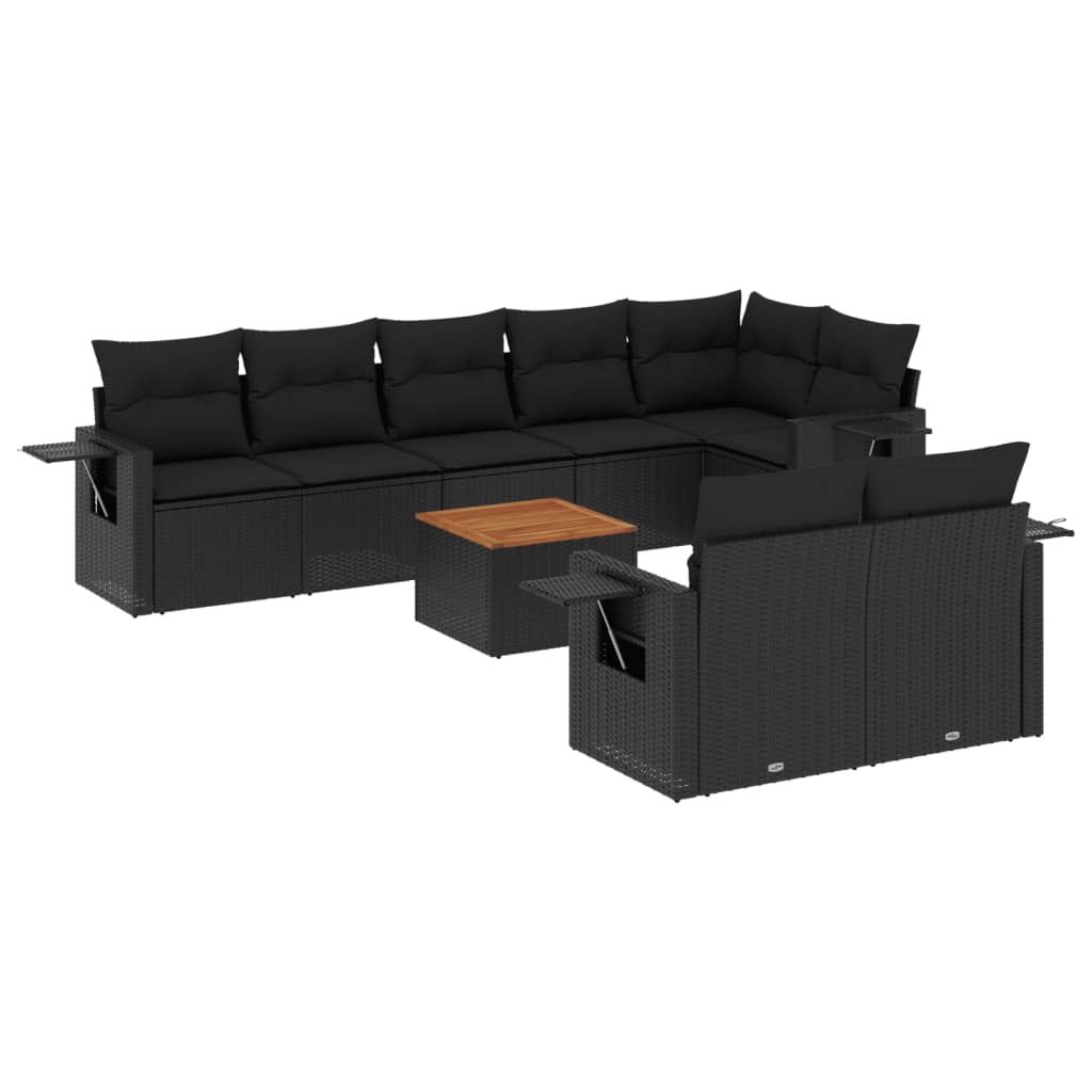 Set Divani da Giardino 9 pz con Cuscini Nero in Polyrattancod mxl 88935