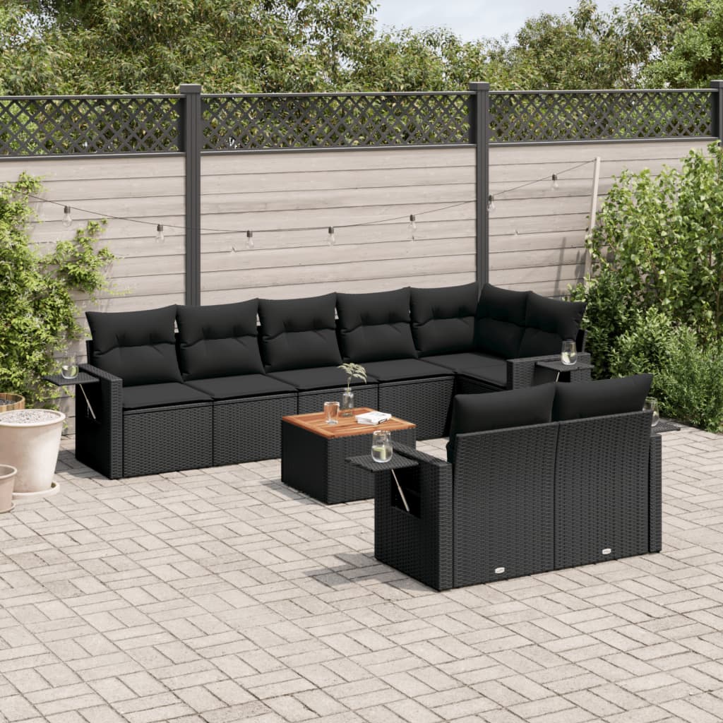 Set Divani da Giardino 9 pz con Cuscini Nero in Polyrattancod mxl 88935