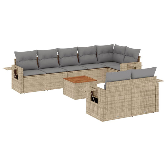 Set Divano da Giardino 9 pz con Cuscini Beige in Polyrattan