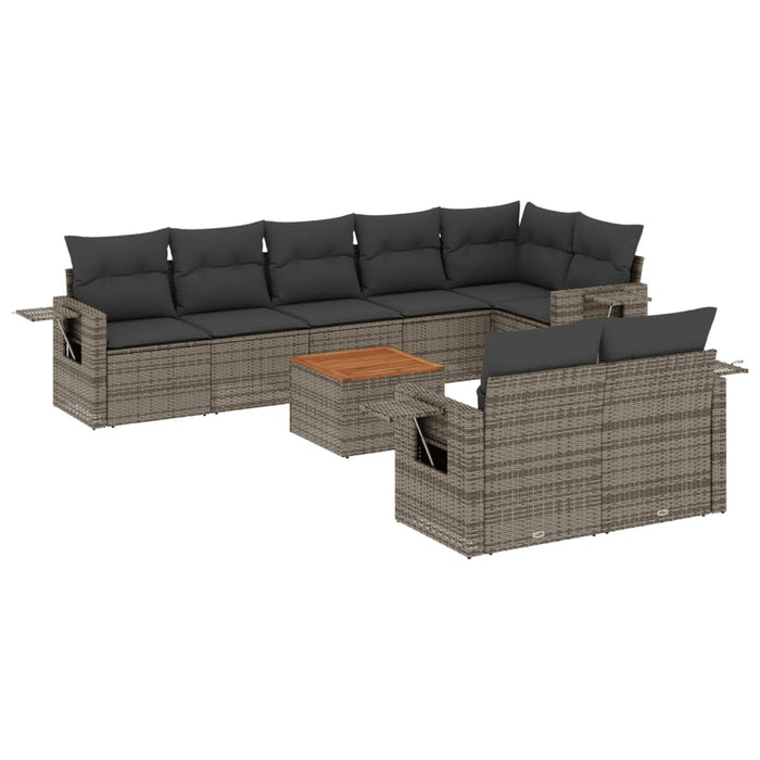Set Divano da Giardino 9 pz con Cuscini Grigio in Polyrattan 3224653