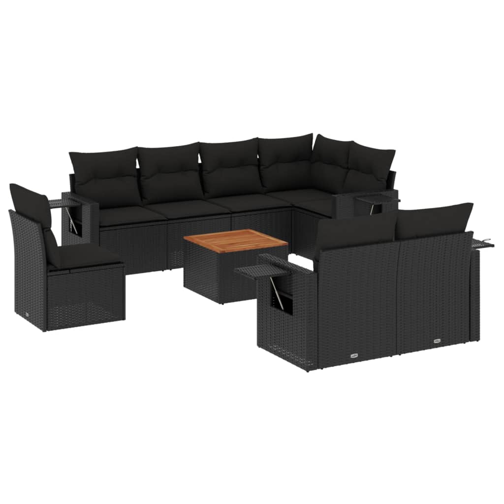 Set Divani da Giardino 9 pz con Cuscini Nero in Polyrattancod mxl 90801