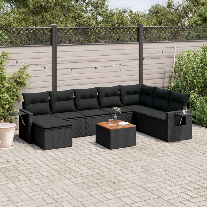 Set Divani da Giardino 9 pz con Cuscini Nero in Polyrattancod mxl 90423